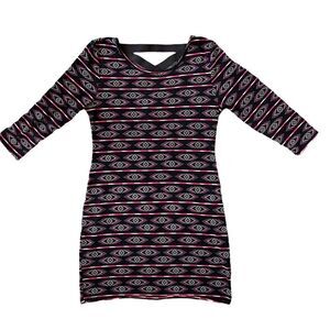 Charlotte Russe 3/4 Sleeve Geometric Stretch Dress Black Gray Women’s Size XL